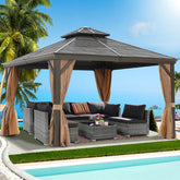 12'x12' Hardtop Gazebo Galvanized Steel Gazebo Pergolas with Netting & Curtains